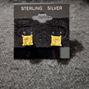 Sterling Silver Yellow CZ Stud 6mm Dainty Delicate Statement Earrings